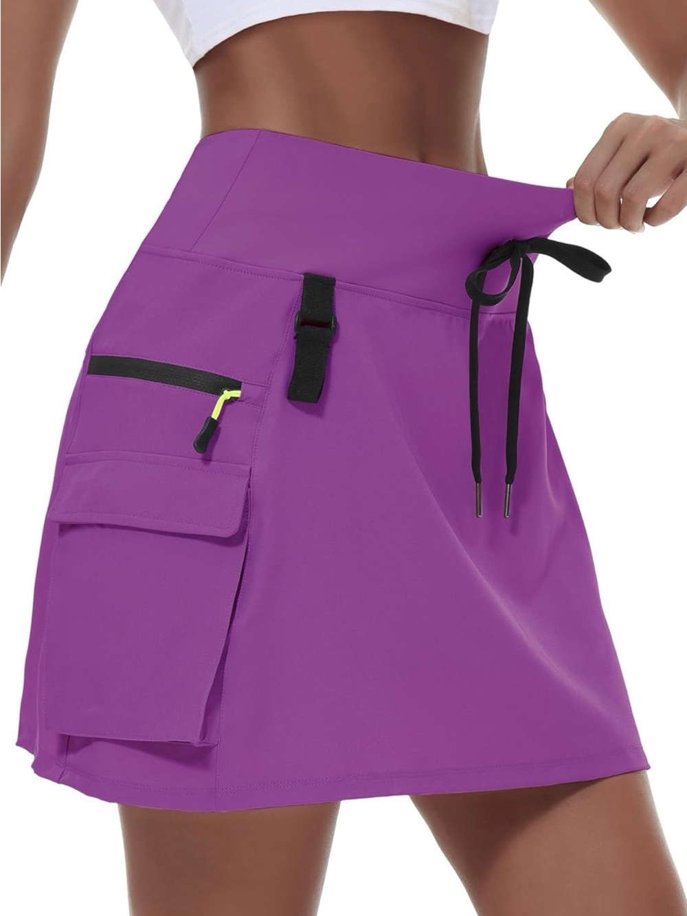 Purple Active Cargo Skort with Utility Pocket and Drawstring
